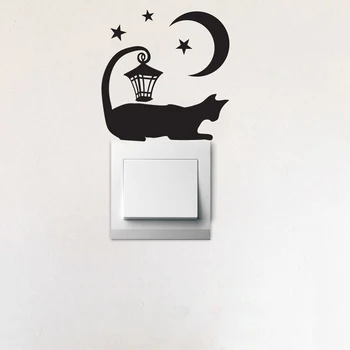 KOMPLEKTS 4 Gaismas slēdzi Sienas Decal kaķis ar laternu mēness un zvaigznes, Sienas Uzlīmes, Vinila mājas Istabā Gaismas Slēdzi Apdare Z936