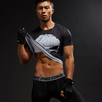 Kompresijas Skriešanas krekls Vīriešiem 3D Drukāšanas Īsām Piedurknēm Sporta Acitve Valkāt Vīriešu Sporta Apģērba Piemērotību Kultūrisms Laiks Topi