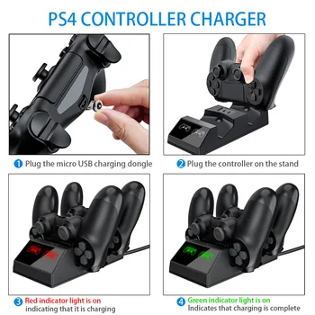 Kontrolieris Lādētāju Doks LED Dual USB PS4 Uzlādes Statīvs Stacijas Šūpulis Sony Playstation 4 PS4 / PS4 Pro /PS4 Slim Kontrolieris