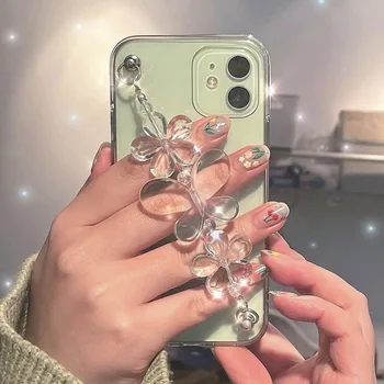 Korejas Crystal Butterfly Frēzēšana Ķēdes Tālrunis Lietā Par iPhone 12 ProMax XR XS Max 7 8 Plus 12Pro SE2020 Mīksto TPU Tālruņa Aizmugurējo Vāciņu