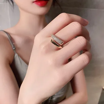 Korejas karstā pārdošanas modes rotaslietas izsmalcinātu AAA zircon 14K nekustamā zelta gredzens vienkārši temperaments sieviešu atvēršanas regulējams gredzens