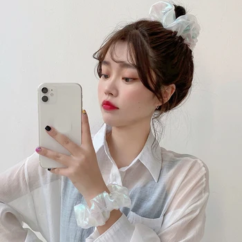 Korejas Lielgabarīta Premium Spīdīgu Organza Matu Scrunchies Paziņojumu Cieta Caurspīdīga Matu Joslā Sieviešu Modes Matu Virves Galvassegu