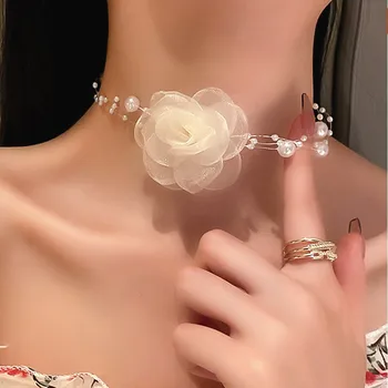 Korejas Modes Personības Moderns Kaklarota Vasarā Jaunu Marli Ziedu Pērle Sānslīdi Kaklasaite Kaklarotas Mežģīņu Ziedu Dizaina Sieviešu Rotaslietas