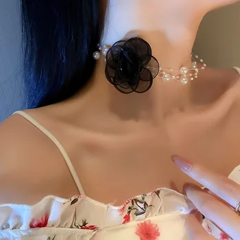 Korejas Modes Personības Moderns Kaklarota Vasarā Jaunu Marli Ziedu Pērle Sānslīdi Kaklasaite Kaklarotas Mežģīņu Ziedu Dizaina Sieviešu Rotaslietas