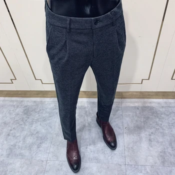 Korejiešu Stilā Casual Bikses Vīriešu Rudens Kleitu Bikses Slim Fit Bikses Britu Vilnas Bikses Zaļā Melnā Zilā Mens Formālās Bikses