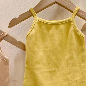 Korejiešu Stilā, Vasaras Baby Toddler Meitene tīrtoņa Krāsu Vienkārša Kokvilnas Zeķu Veste+PP Bikses, Uzvalks, Baby Meiteņu Apģērbu Komplekti