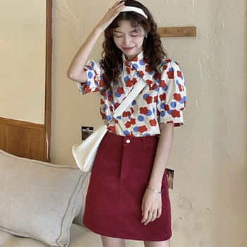 Krekli Sievietēm Preppy Style korejiešu Ziedu Raksts Moderns Vienkāršu Vasaras Studentiem Jauki Visu maču Minimālisma Femme Retro Apģērbi