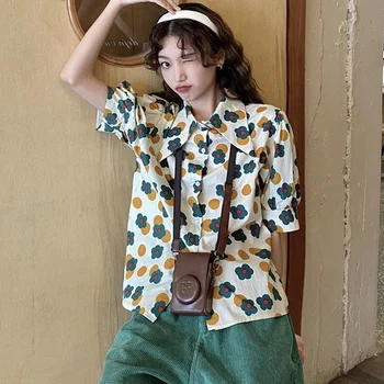 Krekli Sievietēm Preppy Style korejiešu Ziedu Raksts Moderns Vienkāršu Vasaras Studentiem Jauki Visu maču Minimālisma Femme Retro Apģērbi