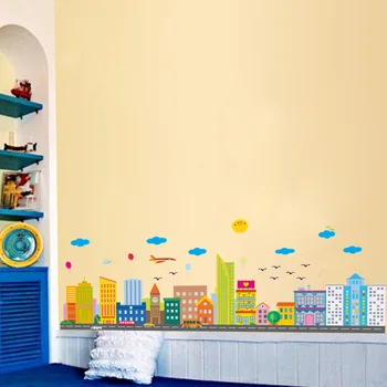 Krāsains pilsētas Dzīvojamā Istaba Guļamistaba Sienas Uzlīmes Bērniem Telpām gaisa balonu Sienas uzlīmes Bērniem Bērnudārzos, Istabas Dekori