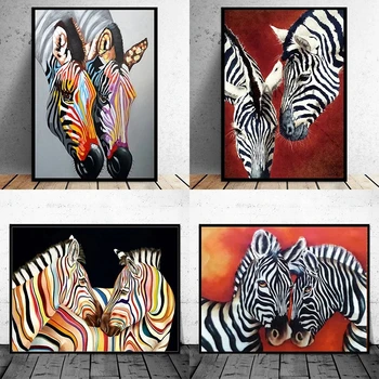 Krāsains Pāriem, Zebru un Zirgu Ģimenes Dzīvnieku Audekls Mākslas Gleznas, Plakāti un Izdrukas Sienas Art Attēlus Dzīvojamā Istaba Dekori