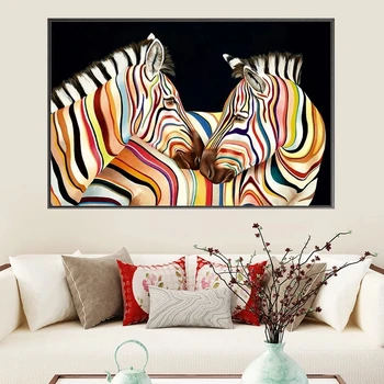 Krāsains Pāriem, Zebru un Zirgu Ģimenes Dzīvnieku Audekls Mākslas Gleznas, Plakāti un Izdrukas Sienas Art Attēlus Dzīvojamā Istaba Dekori