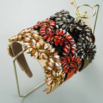 Krāšņs Pilns Kristāla Baroka Rhinestone Galvu par Sievietes Krāsainiem Bejeweled Plašu Luksusa Hairband Matu Stīpas, Matu Aksesuāri