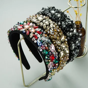 Krāšņs Pilns Kristāla Baroka Rhinestone Galvu par Sievietes Krāsainiem Bejeweled Plašu Luksusa Hairband Matu Stīpas, Matu Aksesuāri