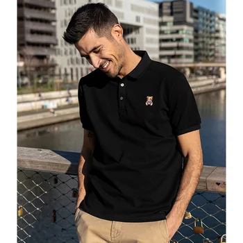 KUEGOU Vīriešu Polo krekls ar Īsām Piedurknēm Vasaras Modes Piqué Polos Nest Izšuvumu Augšdaļā Balts Slim Fit Plus Lieluma ZT-90014