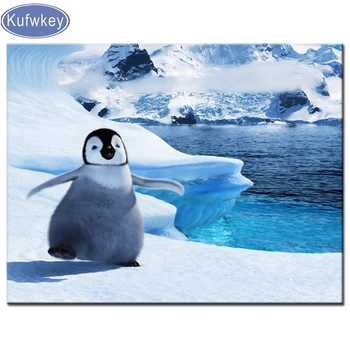 KUFWKEY 5 d diamond krāsošana pingvīns attēlu dimanta mozaīkas pilnu kvadrātveida, apaļas sveķu pārdošanas diy 3d izšuvumi dzīvnieku, putnu sniega B417