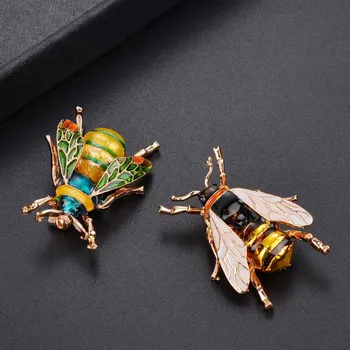 Kukaiņu Bumble Bee Broša Sievietēm, Bērniem, Meitenēm, Bišu Rotaslietas, Zelta Dzeltenā Krāsa Zaļas Emaljas Piespraudes, Rotaslietas Bumble Bee