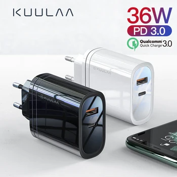KUULAA 36W Mobilo Telefonu Lādētājus Priekš iPhone Xiaomi Huawei Ātrās Uzlādes lādētāja Spraudni PD Ātrās Uzlādes Adapteri Super Lādētāju