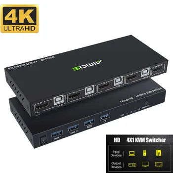 KVM 4) Ostas Kastē Ar USB Centrmezglu, Ostas UHD 4K AIMOS HDMI-Savietojams 2.0 KVM Pārslēdzēja Slēdzis, Bezvadu Tastatūru Un Peli Savienojumi