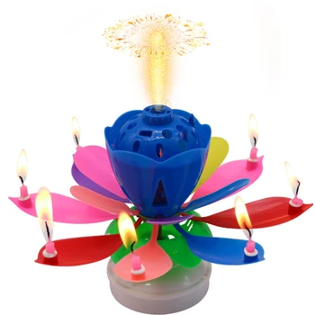 Kūka Svece Lotosa Zieds Rotējošo laimes Dzimšanas dienā, Mūzikas Svece Puse DIY Kūka Apdare Sveces, Bērnu Dzimšanas dienas Dāvana
