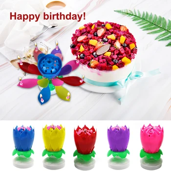 Kūka Svece Lotosa Zieds Rotējošo laimes Dzimšanas dienā, Mūzikas Svece Puse DIY Kūka Apdare Sveces, Bērnu Dzimšanas dienas Dāvana