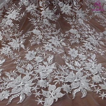 La Belleza jaunu smago fāzēm kāzu kleitu mežģīnes auduma off white krelles vizuļi mežģīnes auduma, lielas puķes modelis mežģīnes 1 pagalmā