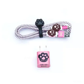 Laba Dāvana Cute Karikatūra USB Kabelis, Austiņas Aizsargs Komplekts Ar Kabeļu Taurētājs Uzlīmes, Spirālveida Vadu Protector For iphone 5 6 6s 7plus