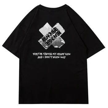 LACIBLE T-Krekls Vasaras Hip Hop Vīriešiem Streetwear Harajuku Eņģelis Salauztu Sirdi Drukāt Īsām Piedurknēm Tees Mīksti Kokvilnas Ikdienas Topi