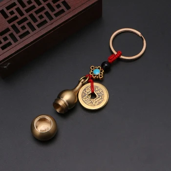 Laimīgais Ķirbis Keychain ar Feng Shui Monētas Misiņa Ķirbju Wu Lū Kulons Keychain B36D