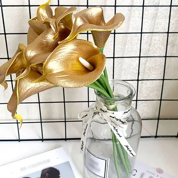 Lateksa PU Kalla Lilijas Ziedu Zelta Sudraba Imitācijas Augu Pušķi, Kāzu Dekori DIY 36 cm Dārza Vienošanās, Ziedu Rotas