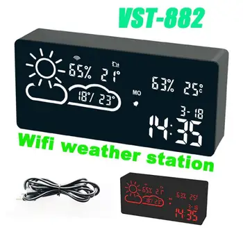LED Digitālais Modinātājs Ar Temperatūras Un Mitruma Sensors Pulkstenis APP Kontroles WIFI Pasaulē, Laika Prognoze Pulkstenis