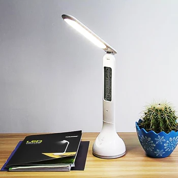 LED Galda Lampa Pieskārienu Regulējamas Galda Lampa Ar Pulkstenis Kalendārs Birojs Salokāms galda Lampa USB Lādējamu Blakus Nakts Gaisma