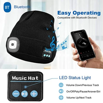 LED Izgaismotas Mūzikas Trikotāžas Beanie Cepure Medību Kempings Darbojas Uzlādējams Ziemā Silts Bezvadu Bluetooth Austiņu Smart Cap