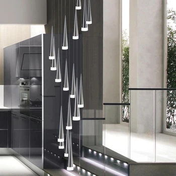 LED kāpnes Ziemeļvalstu mūsdienu minimālisma duplex villa dzīves telpā, radošās kāpnes lampas ilgi kulons lampas