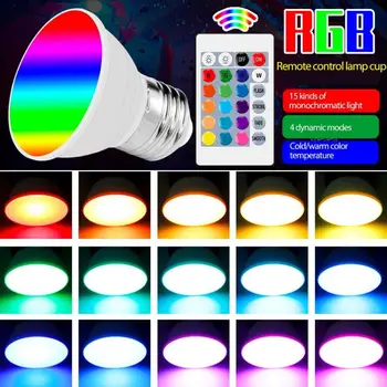 LED Lampa Kausa E27/E14/GU10/MR16 Spuldzes Kausa Tālvadības Krāsains E27 RGB Smart Krāsu GU10 Fona Dekori Griestu LED Spuldzes