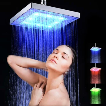 LED Lietus Dušas Galvas Kvadrātveida Dušas Smidzinātājs Automātiski RGB Krāsu Maiņa, Temperatūras Sensors Showerhead Vannas Daļas
