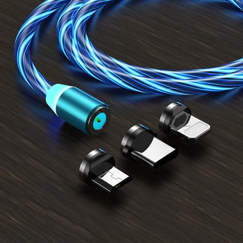 LED Magnētisko Ātrās Uzlādes Kabelis Apgaismojuma USB Type C Kabelis Micro Lādētāja Vadu, Stiepli, kas Spīd Vadu iPhone, Huawei, Samsung Kable