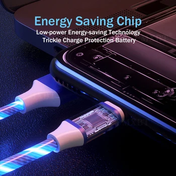 LED Plūst 3 IN 1 USB Kabeļa Mikro USB Type C Spilgti Mirdzošu Lādētāja Vadu, 1.2 M Ātrās Uzlādes Par Huawei Honor Xiaomi Redmi Kabelis
