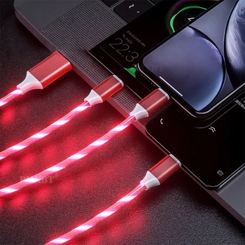 LED Plūst 3 IN 1 USB Kabeļa Mikro USB Type C Spilgti Mirdzošu Lādētāja Vadu, 1.2 M Ātrās Uzlādes Par Huawei Honor Xiaomi Redmi Kabelis