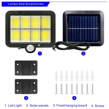LED Saules Āra Gaismas Kustības Sensors prožektors IP65 Waterproof Dārza Apdare, Garāža, Terase 3 Gaismas Režīmi, Solar Sienas Lampa
