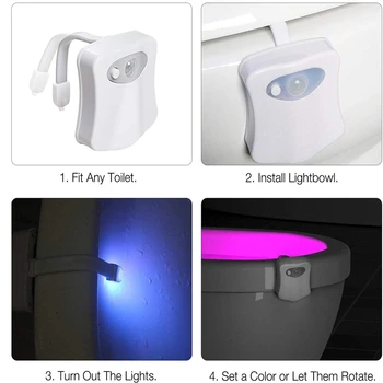 LED Tualetes Nakts Gaismas Smart PIR Ūdensizturīgs Ķermeņa Kustības Sensors 8/16 Krāsas Automātiska On/Off Tualetes Pods Gaismas WC Luminaria Lampas
