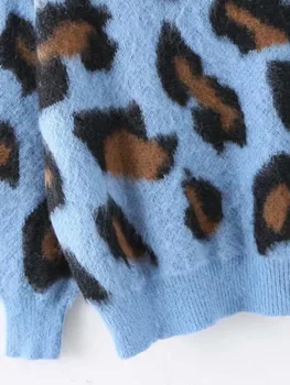 Leopards Drukāt Trikotāžas Rudens Džemperis Sievietēm 2019 Ziemas Vaļēju Apkakli Lielajam Sieviešu Modes Blusas Mujer De Moda O-veida Kakla ZA