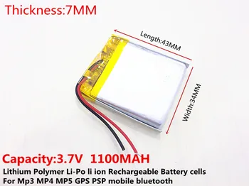 Li-po 3,7 V,1100mAH,[703443] Polimēra litija jonu / Litija-jonu akumulatoru DVR,GPS,mp3,mp4,mp5,skaļrunis;vietā