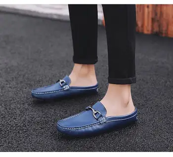 Lielbritānijas Vīriešu Zilā Atpūtas Babouche Kurpes, Modes Dizainere Paslīdēt Uz Vasaras Elpojošs Zapatos White Gadījuma Dzīvokļi Izmēri 38-44 ERRFC