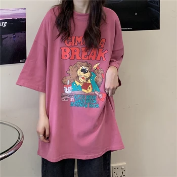 Lielgabarīta Kokvilnas T Krekls Sievietēm Vasarā Ir 2021. Īsām Piedurknēm Drukāt Sieviešu Tshirts Korejas Harajuku Gadījuma Streetwear Plus Lieluma Galotnēm 22