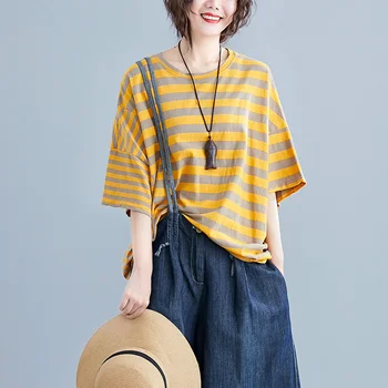 Lielgabarīta Vasaras Svītru T-Krekls Sievietēm korejiešu Stilā Lielajam T krekls Zaudēt Gadījuma Femme Jauns Moderns Tees T Dāmas Topi ir 2021.