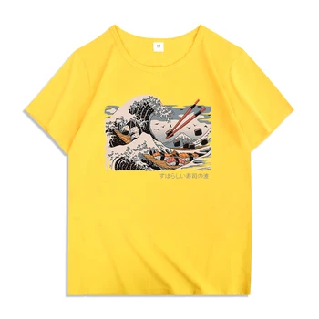 Liels Suši Vilnis Drukāt Vīriešu T-Krekli Japānas Komiksu Stila Modes O-Veida Kakla Drēbes Harajuku Lielajam T Krekls Elpojošs Cilvēks, Topi