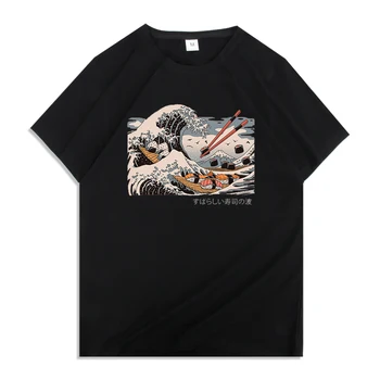 Liels Suši Vilnis Drukāt Vīriešu T-Krekli Japānas Komiksu Stila Modes O-Veida Kakla Drēbes Harajuku Lielajam T Krekls Elpojošs Cilvēks, Topi