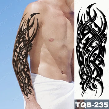 Lielu Roku Piedurknēm Tetovējums Black Maori Totem Ūdensnecaurlaidīgus Pagaidu Tatto Uzlīmes Cilšu Liesmas Body Art Pilna Viltus Tetovējums Sievietes Vīrieši