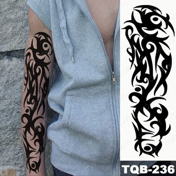 Lielu Roku Piedurknēm Tetovējums Black Maori Totem Ūdensnecaurlaidīgus Pagaidu Tatto Uzlīmes Cilšu Liesmas Body Art Pilna Viltus Tetovējums Sievietes Vīrieši