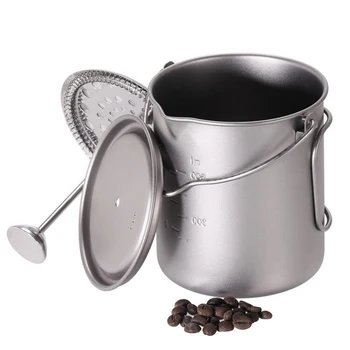 Lixada 750ml Titāna Kafijas Tasi Krūze franču Nospiediet Pot Kafijas automāts ar Vāku, Āra Kempings Cooking Pot